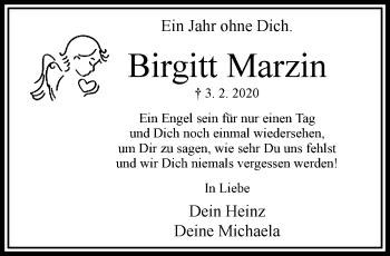 Traueranzeige von Birgitt Marzin von trauer.wuppertaler-rundschau.de