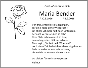 Traueranzeige von Maria Bender von trauer.extra-tipp-moenchengladbach.de