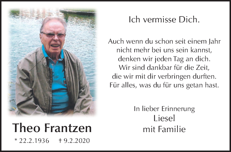  Traueranzeige für Theo Frantzen vom 07.02.2021 aus trauer.mein.krefeld.de