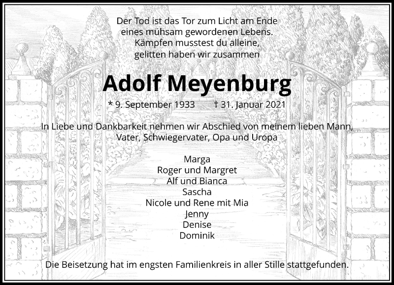  Traueranzeige für Adolf Meyenburg vom 14.02.2021 aus trauer.extra-tipp-moenchengladbach.de