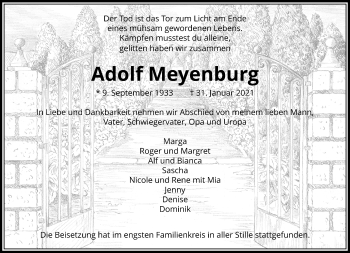 Traueranzeige von Adolf Meyenburg von trauer.extra-tipp-moenchengladbach.de