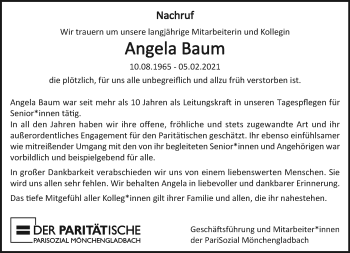 Traueranzeige von Angela Baum von trauer.extra-tipp-moenchengladbach.de