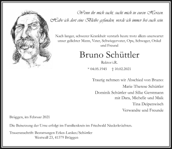 Traueranzeige von Bruno Schüttler von trauer.extra-tipp-moenchengladbach.de