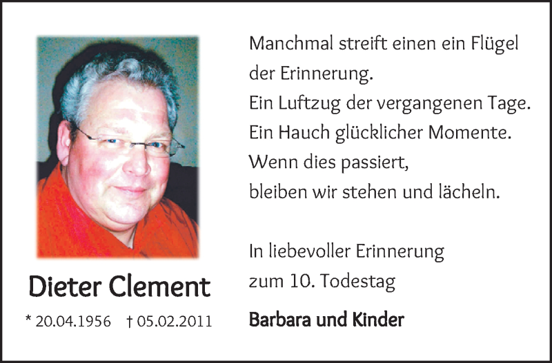  Traueranzeige für Dieter  Clement vom 07.02.2021 aus trauer.extra-tipp-moenchengladbach.de