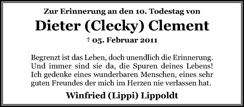  Traueranzeige für Dieter  Clement vom 07.02.2021 aus trauer.extra-tipp-moenchengladbach.de