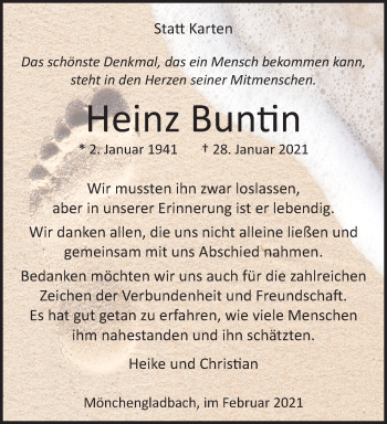 Traueranzeige von Heinz Buntin von trauer.extra-tipp-moenchengladbach.de