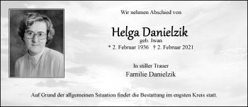 Traueranzeige von Helga Danielzik von trauer.extra-tipp-moenchengladbach.de