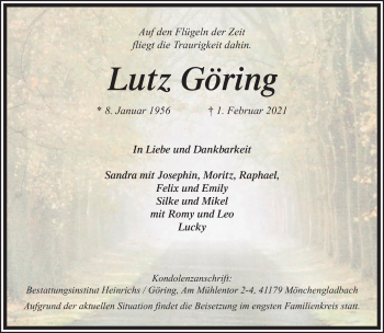 Traueranzeige von Lutz Göring von trauer.extra-tipp-moenchengladbach.de