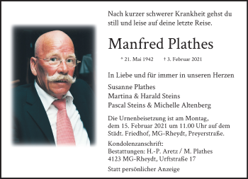 Traueranzeige von Manfred Plathes von trauer.extra-tipp-moenchengladbach.de