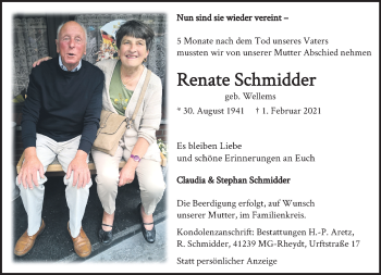 Traueranzeige von Renate Schmidder von trauer.extra-tipp-moenchengladbach.de