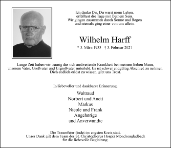 Traueranzeige von Wilhelm Harff von trauer.extra-tipp-moenchengladbach.de