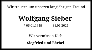 Traueranzeige von Wolfgang Sieber von trauer.wuppertaler-rundschau.de