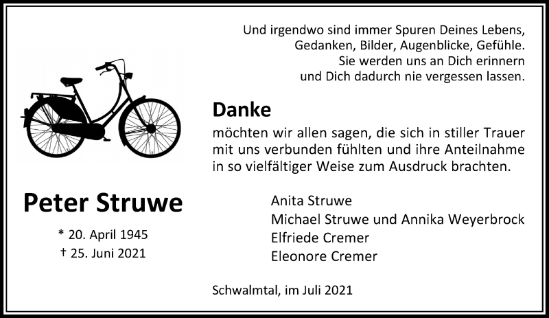  Traueranzeige für Peter Struwe vom 25.07.2021 aus trauer.extra-tipp-moenchengladbach.de