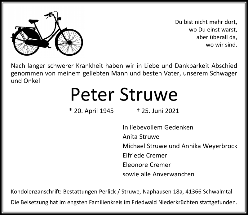  Traueranzeige für Peter Struwe vom 04.07.2021 aus trauer.extra-tipp-moenchengladbach.de