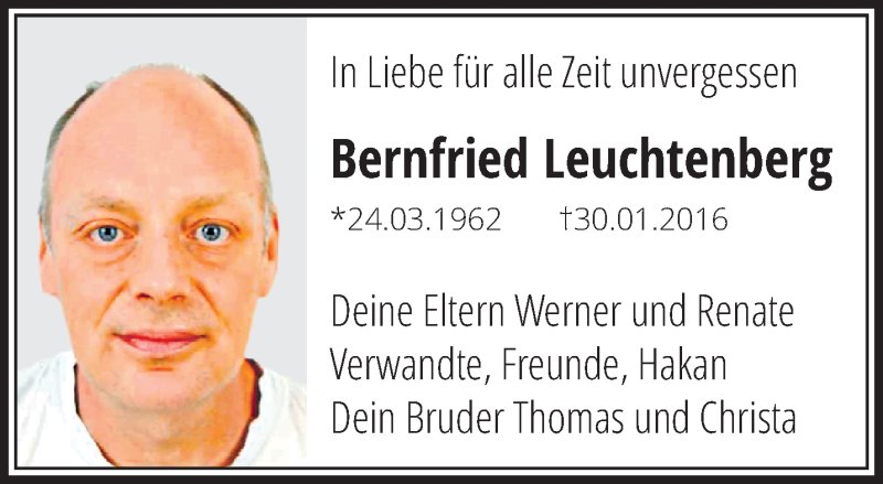  Traueranzeige für Bernfried Leuchtenberg vom 30.01.2022 aus trauer.mein.krefeld.de
