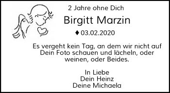Traueranzeige von Birgitt Marzin von trauer.wuppertaler-rundschau.de