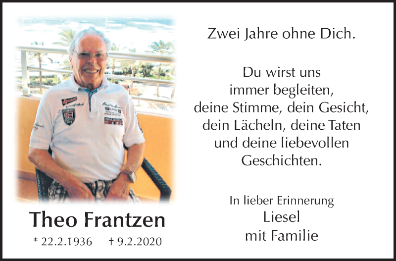  Traueranzeige für Theo Frantzen vom 13.02.2022 aus trauer.mein.krefeld.de