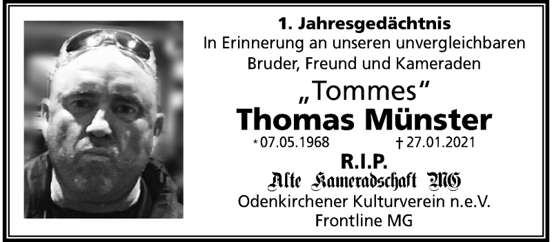  Traueranzeige für Thomas Münster vom 30.01.2022 aus trauer.extra-tipp-moenchengladbach.de