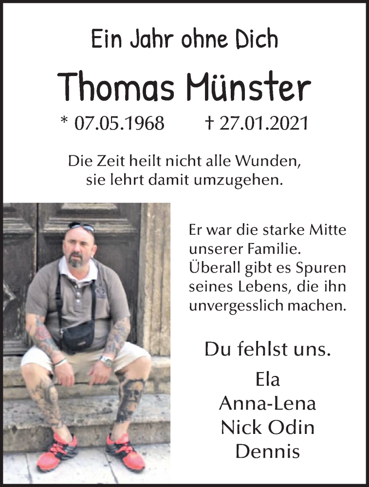  Traueranzeige für Thomas Münster vom 30.01.2022 aus trauer.extra-tipp-moenchengladbach.de
