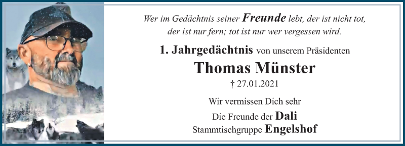  Traueranzeige für Thomas Münster vom 30.01.2022 aus trauer.extra-tipp-moenchengladbach.de