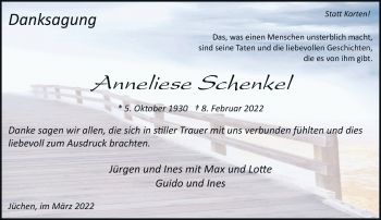 Traueranzeige von Anneliese Schenkel von trauer.stadt-kurier.de