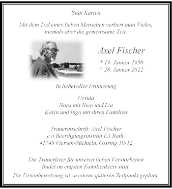 Traueranzeige von Axel Fischer von trauer.extra-tipp-moenchengladbach.de