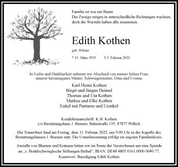 Traueranzeige von Edith Kothen von trauer.extra-tipp-moenchengladbach.de