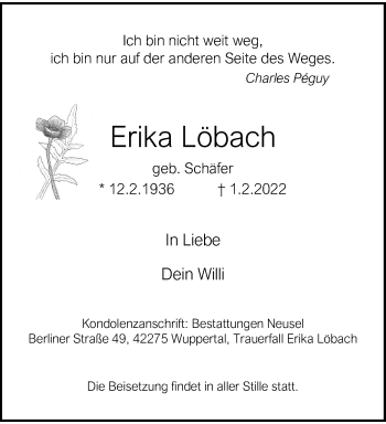 Traueranzeige von Erika Löbach von trauer.wuppertaler-rundschau.de