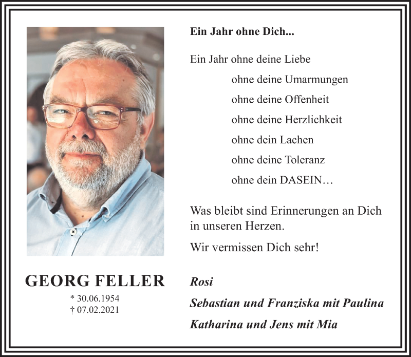  Traueranzeige für Georg Feller vom 06.02.2022 aus trauer.extra-tipp-moenchengladbach.de