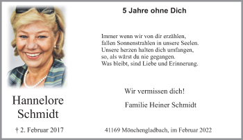 Traueranzeige von Hannelore Schmidt von trauer.extra-tipp-moenchengladbach.de