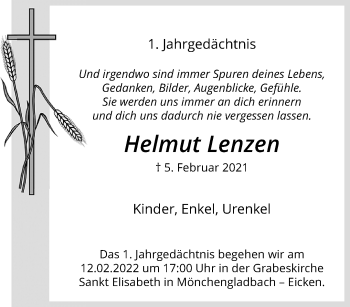 Traueranzeige von Helmut Lenzen von trauer.extra-tipp-moenchengladbach.de