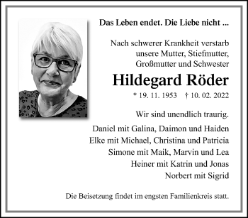 Traueranzeige von Hildegard Röder von trauer.extra-tipp-moenchengladbach.de
