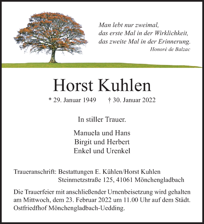  Traueranzeige für Horst Kuhlen vom 20.02.2022 aus trauer.extra-tipp-moenchengladbach.de