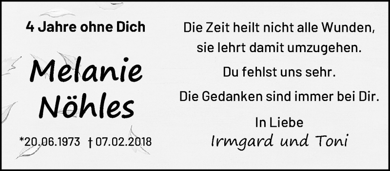  Traueranzeige für Melanie Nöhles vom 06.02.2022 aus trauer.extra-tipp-moenchengladbach.de