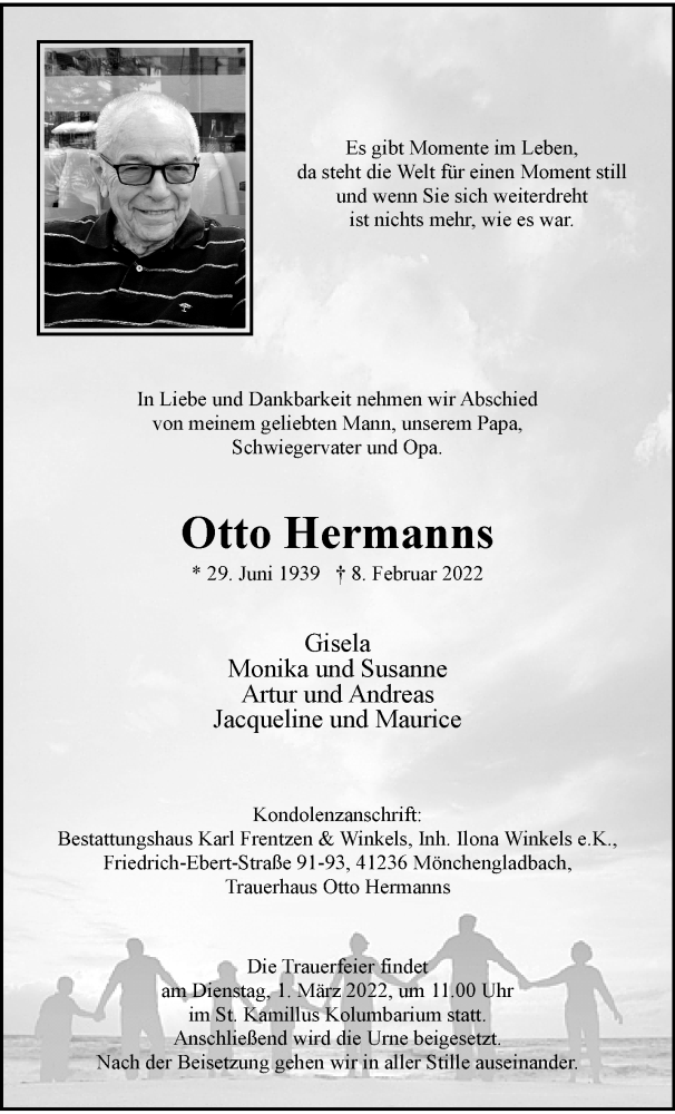  Traueranzeige für Otto Hermanns vom 13.02.2022 aus trauer.extra-tipp-moenchengladbach.de