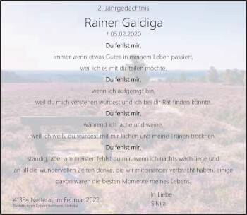 Traueranzeige von Rainer Galdiga von trauer.extra-tipp-moenchengladbach.de