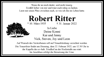 Traueranzeige von Robert Ritter von trauer.wuppertaler-rundschau.de