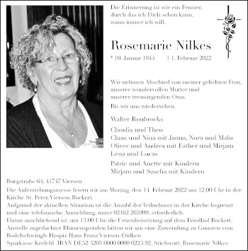 Traueranzeige von Rosemarie Nilkes von trauer.extra-tipp-moenchengladbach.de