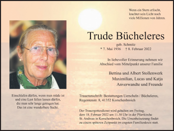 Traueranzeige von Trude Bücheleres von trauer.extra-tipp-moenchengladbach.de