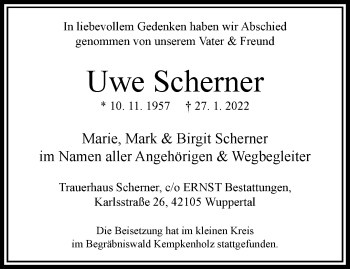 Traueranzeige von Uwe Scherner von trauer.wuppertaler-rundschau.de