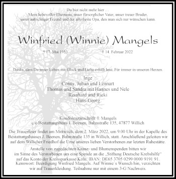 Traueranzeige von Winfried Mangels von trauer.extra-tipp-moenchengladbach.de
