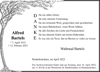 Traueranzeige von Alfred Bartels von trauer.extra-tipp-moenchengladbach.de