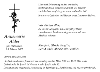 Traueranzeige von Annemarie Alder von trauer.extra-tipp-moenchengladbach.de