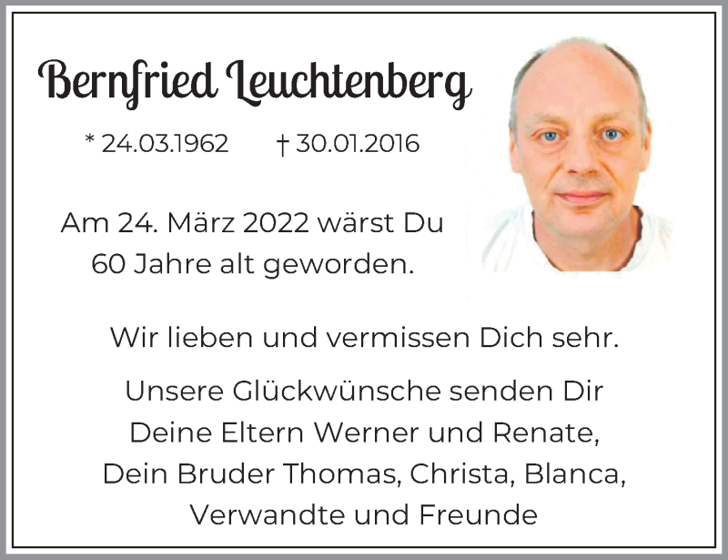  Traueranzeige für Bernfried Leuchtenberg vom 27.03.2022 aus trauer.mein.krefeld.de