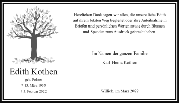 Traueranzeige von Edith Kothen von trauer.extra-tipp-moenchengladbach.de