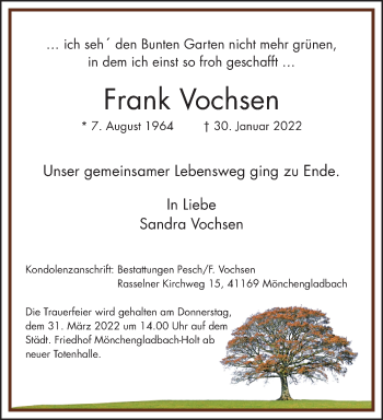 Traueranzeige von Frank Vochsen von trauer.extra-tipp-moenchengladbach.de