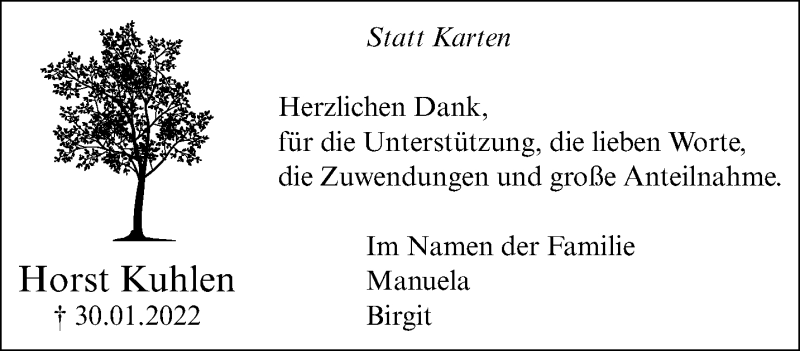  Traueranzeige für Horst Kuhlen vom 20.03.2022 aus trauer.extra-tipp-moenchengladbach.de