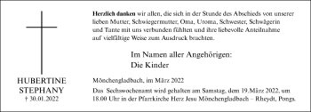 Traueranzeige von Hubertine Stephany von trauer.extra-tipp-moenchengladbach.de