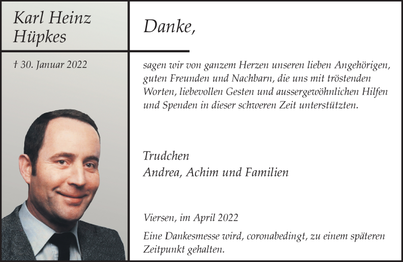  Traueranzeige für Karl Heinz Hüpkes vom 03.04.2022 aus trauer.extra-tipp-moenchengladbach.de