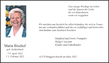 Traueranzeige von Maria Bischof von trauer.extra-tipp-moenchengladbach.de